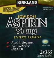 Kirkland Signature Low Dose Aspirin, 2 bottles - 365-Count Enteric Coated Tablets each Personal Healthcare / Health Care