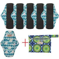 7pcs Set:1pc Mini Wet Bag +6pcs Bamboo Panty Liner Mama Cloth Menstrual Pads Reusable Sanitary Pads (S, Blue Whale)
