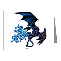 Note Card Blue Dragon with Lightning Flames
