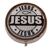 Jesus Silver Three Compartment Pocket/Purse/Travel Pill Box Case