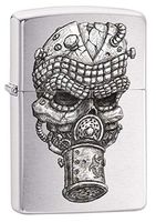 Zippo Lighter: Skull and Gas Mask - Brushed Chrome 80214