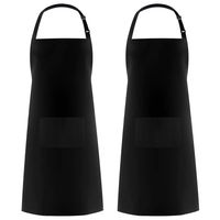 Syntus HK080 2 Pack 100% Cotton Adjustable Bib 2 Pockets Cooking Kitchen Aprons for Women Men Chef,Black