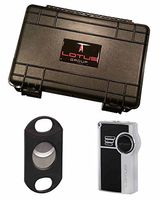 Genesis Big Daddy Cigar Cutter Gift Set Black Matte Lighter 5 Count Travel Humidor in an Attractive Gift Box Warranty