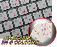 FRENCH AZERTY KEYBOARD STICKERS WITH RED LETTERING TRANSPARENT BACKGROUND
