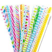 40 Pieces Reusable Straws,BPA-Free,9" Colorful Printing Hard Platic Stripe Drinking Straw for Mason Jar Tumbler,Family or Party Use,Cleaning Brush Included(Random Pattern)