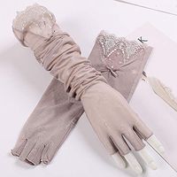Yjdr Women's Sun Sleeve Long Lace Sleeve Arm Set Summer Sun Protection UV Half Finger Gloves Ice Silk Sunshade Gloves Driving Non-Slip (Color : Light Pink)