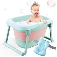 BEWAVE Baby Bath Tub, Folding Infant Bathtub, Portable Collapsible Newborn Toddler Bath Support with Cushion for 0-5 Years, Green