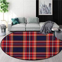 RUGSMAT Plaid Non Slip Round Rugs,Traditional Pattern from Scotland Vivid and Geometric Cultural Design Abstract Look Oriental Floor and Carpets,Round-71 Inch Multicolor