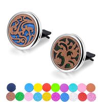 2 Packs Wooden Car Diffuser Vent Clips, Aromatherapy Essential Oil Car Diffuser Locket Clip with 10 Shiny Pads and 10 Washable Felt Pads (Tree and Wave)