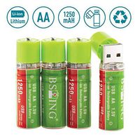 Insten Rechargeable Lithium AA Batteries [4 Pcs Set] Built-in USB Charging Circuit Charger, 1250mAh 1.5V Fast Charging Lithium-Ion Double A Battery [ECO-Friendly][no memory effect][Full Charge 1.5 hr]