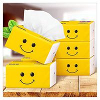 Bamboo Facial Tissues Toilet Paper Toilet Tissue Ultra Soft Tissues - Natural Tree Resistant Facial Tissue - Cute Smile Face Print Package,300 Pcs, 1/3/5 Pack (Yellow, 1 Pack)