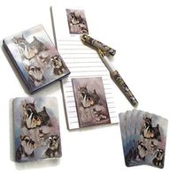Dog Lover's Gift Set! - 4 Piece Bundle- One Custom Fine Art Writing Pen, One Matching Magnetic List Pad, One Matching Decorative Magnet, One Matching Deck Playing Cards (Schnauzer)