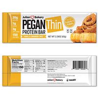 Julian Bakery Pegan Thin Protein Bar | Vanilla Cinnamon Twist | 20g Protein | 3 Net Carbs | Vegan | 12 Bars