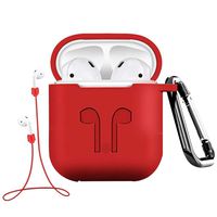 WensLTD Hotsale for Apple AirPods Silicone Cover Skin Case w/Carabiner+Anti-Lost Earphone Strap (Red)