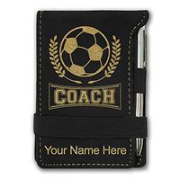 Mini Notepad, Soccer Coach, Personalized Engraving Included (Black with Gold)