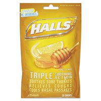 Halls 28694 Triple Action Cough Drops Honey-Lemon 30/Bag