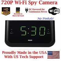 AES 720P WI-FI HD Alarm Clock Radio Spy Camera Wireless IP P2P Covert Hidden Nanny Camera Spy Gadget (SD Card & WI-FI Model)