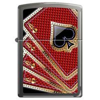 Zippo Custom Lighter - Card Suites 4 Aces Gambling Black Ice
