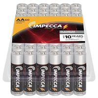 IMPECCA AA Alkaline Batteries, 60 Pack High-Performance, Long Lasting, and Leak Resistant, Premium LR6 Battery, Platinum Series, Recloseable Package, 60 Count