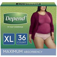 Depend FIT-Flex Incontinence Underwear for Women, Disposable, Maximum Absorbency, Extra-Large, Blush, 36 Count