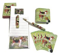 Dog Lover's Gift Set! - 4 Piece Bundle- One Custom Fine Art Writing Pen, One Matching Magnetic List Pad, One Matching Decorative Magnet, One Matching Deck Playing Cards (Beagle)