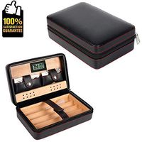 COMMODA Portable Genuine Leather Cedar Cigar Travel Case Cedar Humidor with Digital Hygrometer Cutter Stand Set Wooden Box …