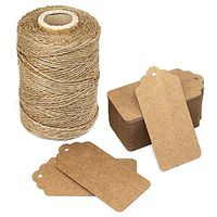 Kraft Paper Gift Wrap Tags with String Blank Labeling Tags Bonbonniere Favor Vintage Tags Christmas DIY Craft Decor Tags with Natural Jute Twine (100pcs Kraft Paper hangtag with Jute)