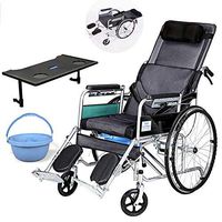 ZZYYZZ Folding Wheelchair, Lightweight Multifunctional Fully Lying Flat Reclining Wheelchair with Commode and Dining Table