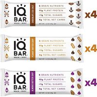 IQ BAR Brain + Body Bars, Chocolate Lovers Variety | Keto, Paleo-Friendly, Vegan | 10-11g Protein, 1g Sugar, 4g Net Carbs | Non-GMO, Gluten-Free, No Sugar Alcohols | 12-Count (3 Flavors)