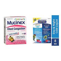 Chest Congestion, Mucinex Children's Mini Melts, Chest Congestion, Bubble Gum, 12ct and Cold & Cough, Children's Multi-Symptom Day/Night Liquid, Very Berry, 8oz (2x4oz)