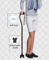 Forever Young Canes Self-Standing Cane with Comfortable Soft Grip&Brown Braided Leather Strap-Black