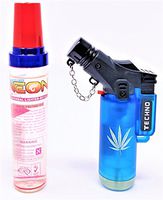 Techno Torch Jet Flame Hemp Leaf Design Lighter + Bonus Refillable Butane Bottle + Collector's Edition + Limited New Design for 4/20 (Assorted Color)
