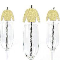 Big Dot of Happiness Gold Glitter Ugly Sweater Party Straws - No-Mess Real Gold Glitter Cut-Outs and Decorative Holiday and Christmas Party Paper Straws - Set of 24