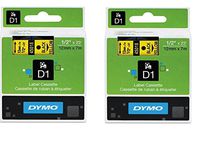 DYMO 45018 D1 Tape Cartridge for Dymo Label Makers, Created Specifically for Your LabelManager and LabelWriter Duo Label Makers, 1/2-inch x 23 Feet, Black on Yellow, Pack of 2