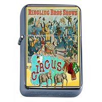 Perfection In Style Silver Flip Top Oil Lighter Vintage Circus Design 002