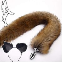 2Pcs, Ears Headband + Three Sizes Long Brown B-ü-t-t P-l-ǔ-g Fox Tail Massager Halloween Party Tōys Prǒps (Style 6, M)