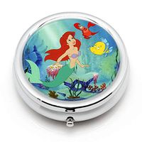 DISNEY COLLECTION Pill Box 3 Compartment Ariel Disney Little Mermaid Round Metal Silver Button Medicine Organizer Box Convenient Jewelry Box Vitamin Fish Oil Supplement Gift