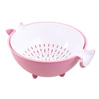 CHICHIC 2 in 1 Kitchen Strainer/Colander Bowl Sets, Large Plastic Washing Bowl and Strainer, Detachable Colanders Strainers Set, Space Saver for Fruits Vegetable Cleaning Washing Mixing, Pink