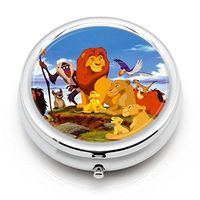 DISNEY COLLECTION Pill Box 3 Compartment Cartoons Lion King 1 Round Metal Silver Button Medicine Organizer Box Convenient Jewelry Box Vitamin Fish Oil Supplement Gift