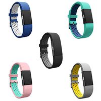 Teak - Silicone Sport Replacement Wristband for Fitbit Charge 2 - Universal Size, 5 Pack