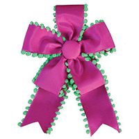 Caspari Pom Pom Ribbon Bow in Pink & Green - 2 Count