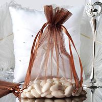 Efavormart 50PCS Chocolate Organza Gift Bag Drawstring Pouch Wedding Favors Bridal Shower Treat Jewelry Bags - 6"x9"