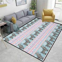 Llama Animals Girls Rooms Nursery Decor Mats, Horizontal Borders with Patterned Alpaca Animal and Folkloric Tribal Ornaments, Easy Maintenance Area Rug Living Room Bedroom Carpet(6'x 9') Multicolor