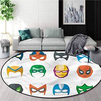 RUGSMAT Superhero Carpet Gray Round Area Rug,Powerful Alliance Masks Study Computer Chair Cushion Base Mat Round Carpet Diameter-39
