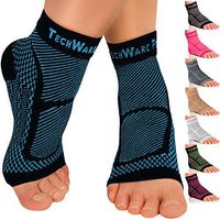 TechWare Pro Ankle Brace Compression Sleeve - Relieves Achilles Tendonitis, Joint Pain. Plantar Fasciitis Foot Sock with Arch Support Reduces Swelling & Heel Spur Pain. (Black/Blue, L/XL)