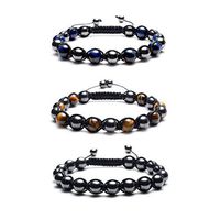 Jovivi Magnetic Therapy Bracelet - Natural Tiger Eye Stone & Hematite Healing Crystal Braided Rope Energy Beads Bracelet for Pain Relief