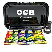 Bundle - 7 Items OCB Rolling Tray with (5) Assorted King Pin Hemp Wraps All Natural (Black)