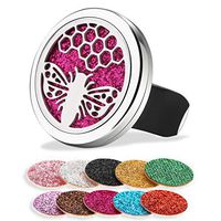 Soleebee Car Aromatherapy Essential Oil Diffuser Vent Clip 316L Stainless Steel Locket Car Diffuser with 10 Colors Felt Pads (Bee)
