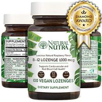 Natural Nutra Vitamin B12 Cyanocobalamin Supplement, 1000 mcg, Non-GMO, Vegan and Vegetarian, Premium Glass Bottle, Raspberry Flavor, 100 Lozenges