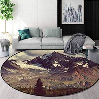 Alaska Mountains Computer Chair Floor Mat,Arctic Landscape Hiking Alaska Mountains Scenery In Usa Wilderness Printed Round Carpet For Children Bedroom Play Tent Diameter-35 Inch,Green Black White
